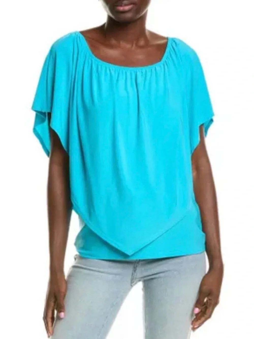 NWT Joseph Ribkoff Bright Turquoise Flutter-Sleeve Blouse size 6